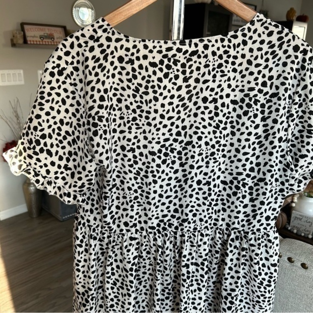 💋SHEIN Animal print black white baby doll dress 👗 shirt 👚 top M - Picture 6 of 8